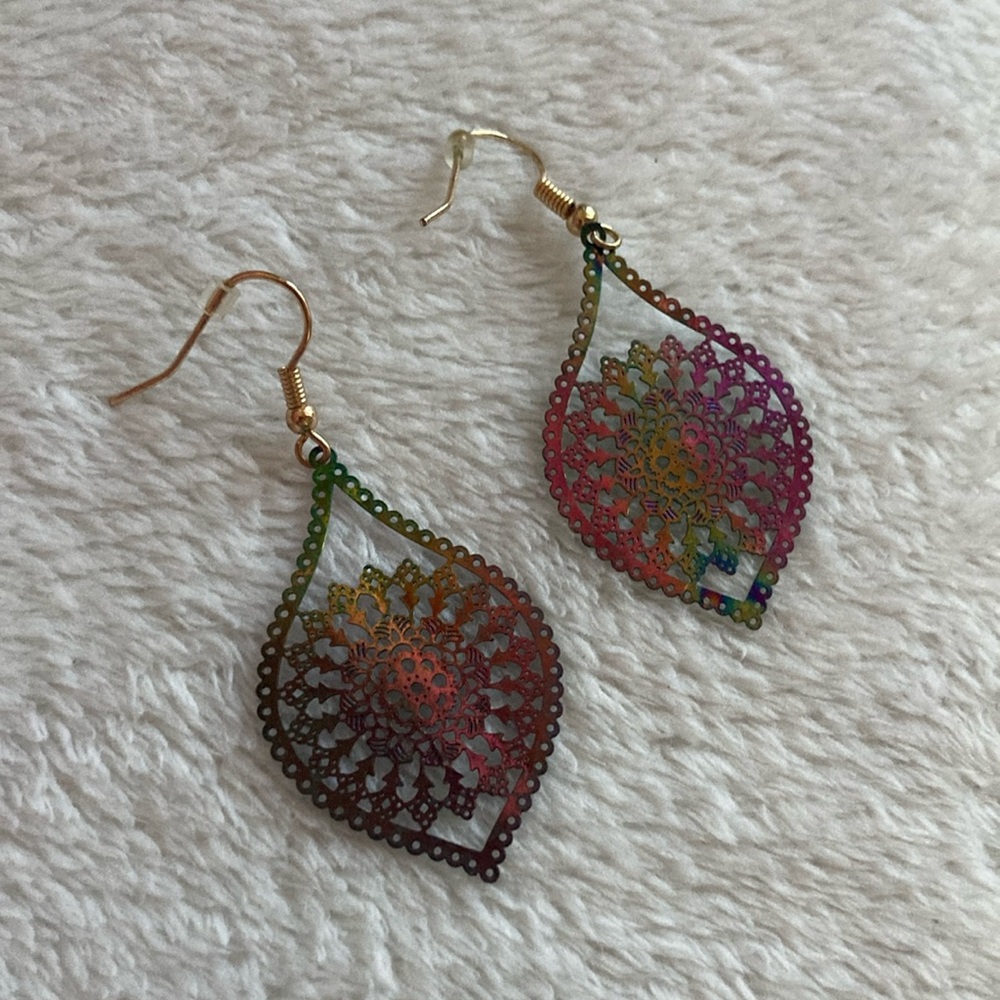 Colorful Filigree Teardrop Earrings